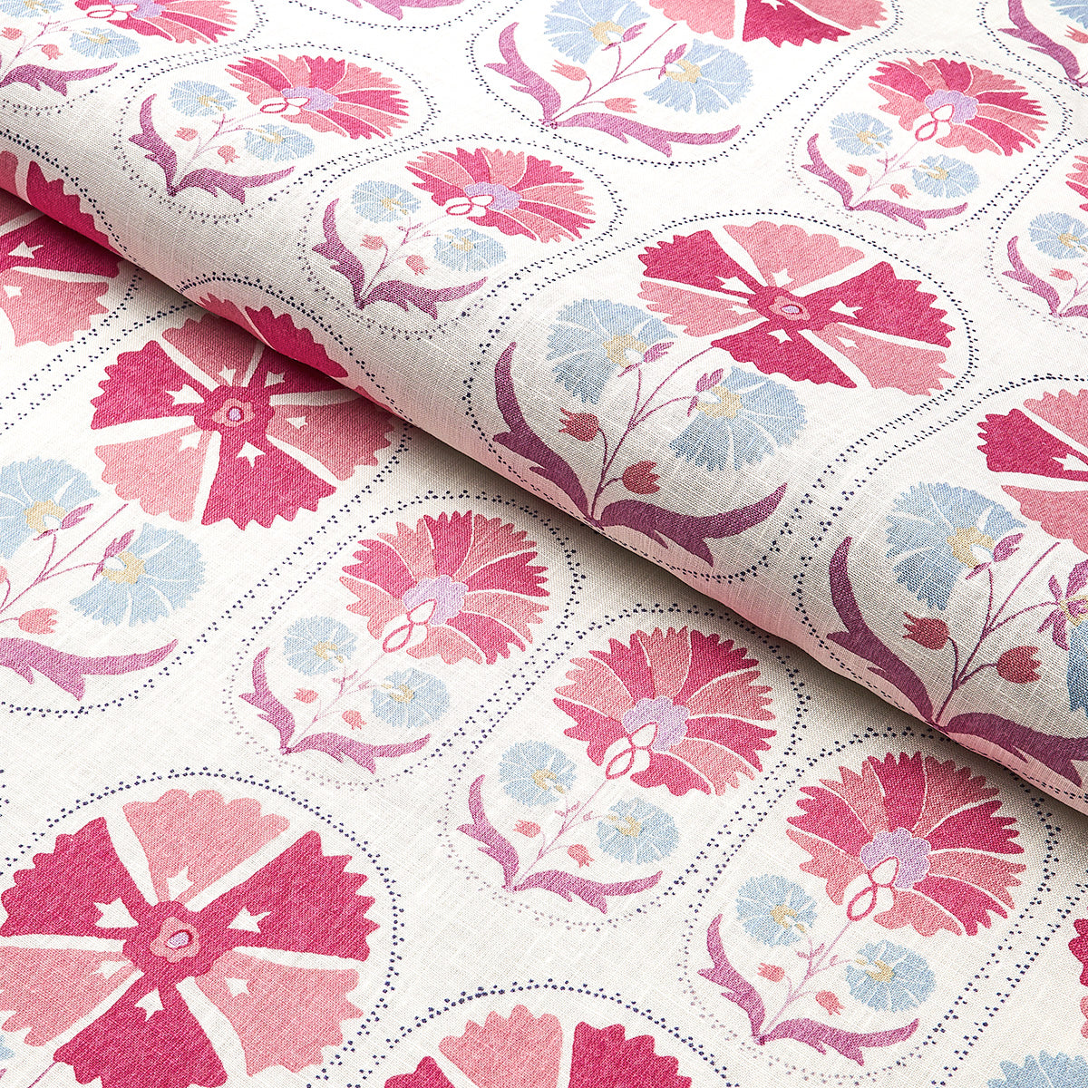Schumacher Anjuna Floral Linen Print Mulberry 180480 Fabric | 40