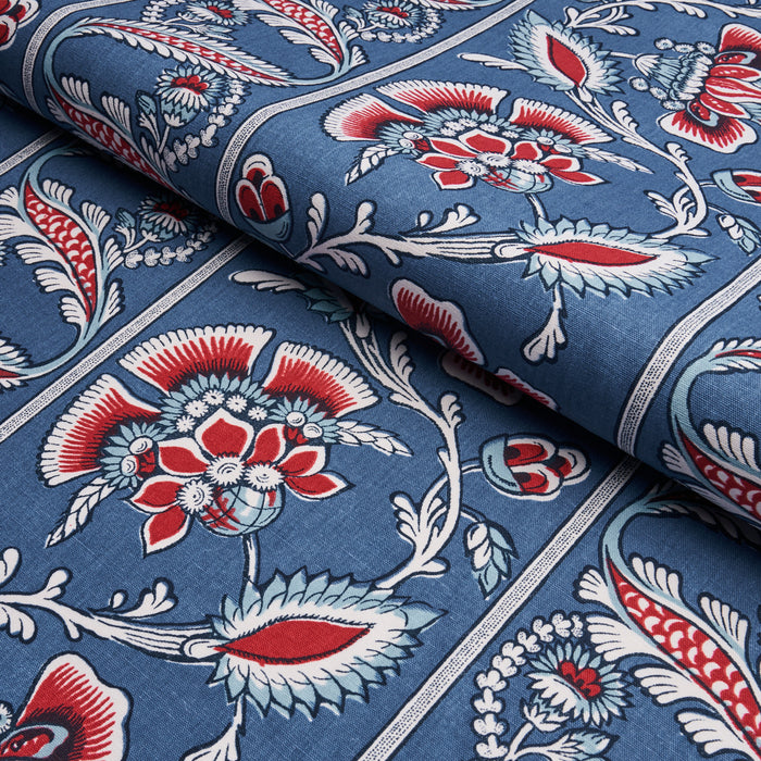 Schumacher Marielle Vine Denim & Red Fabric 180530