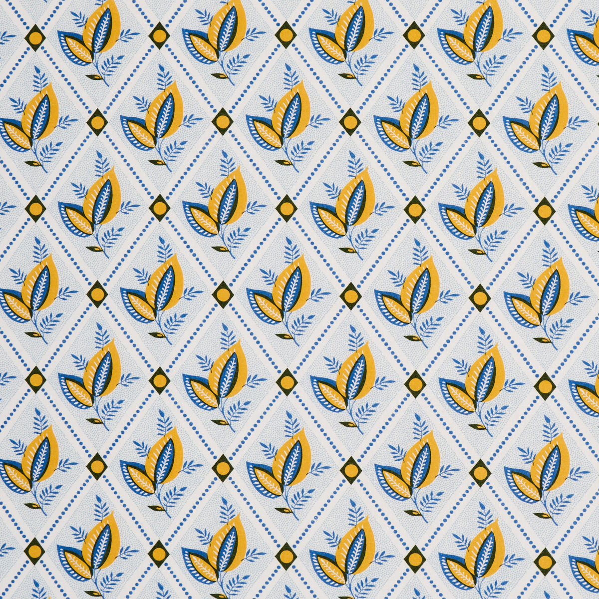 Schumacher Basile Trellis Yellow & Blue Fabric Sample 180572