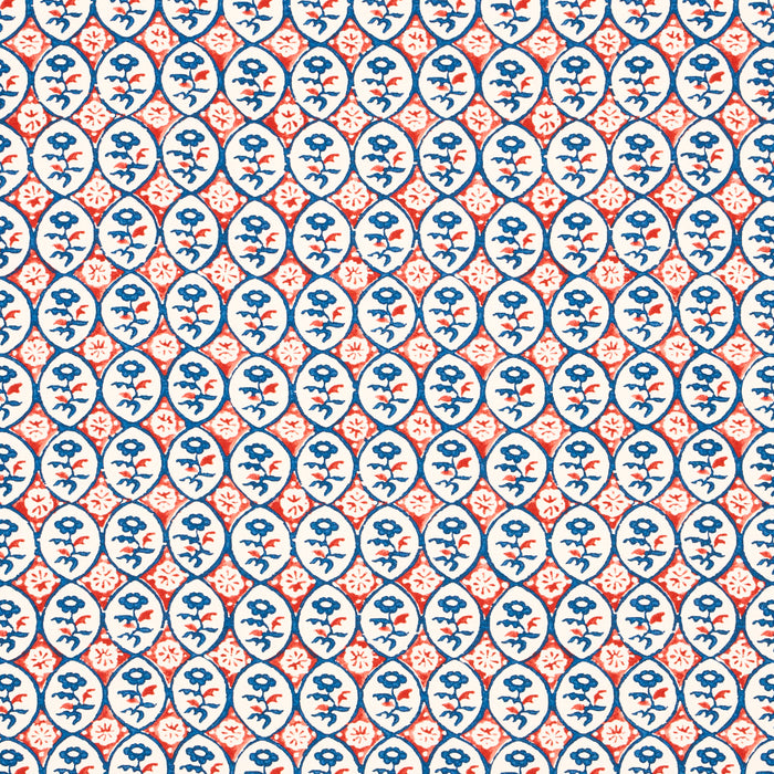 Schumacher Josiane Floral Rouge & Navy Fabric Sample 180600