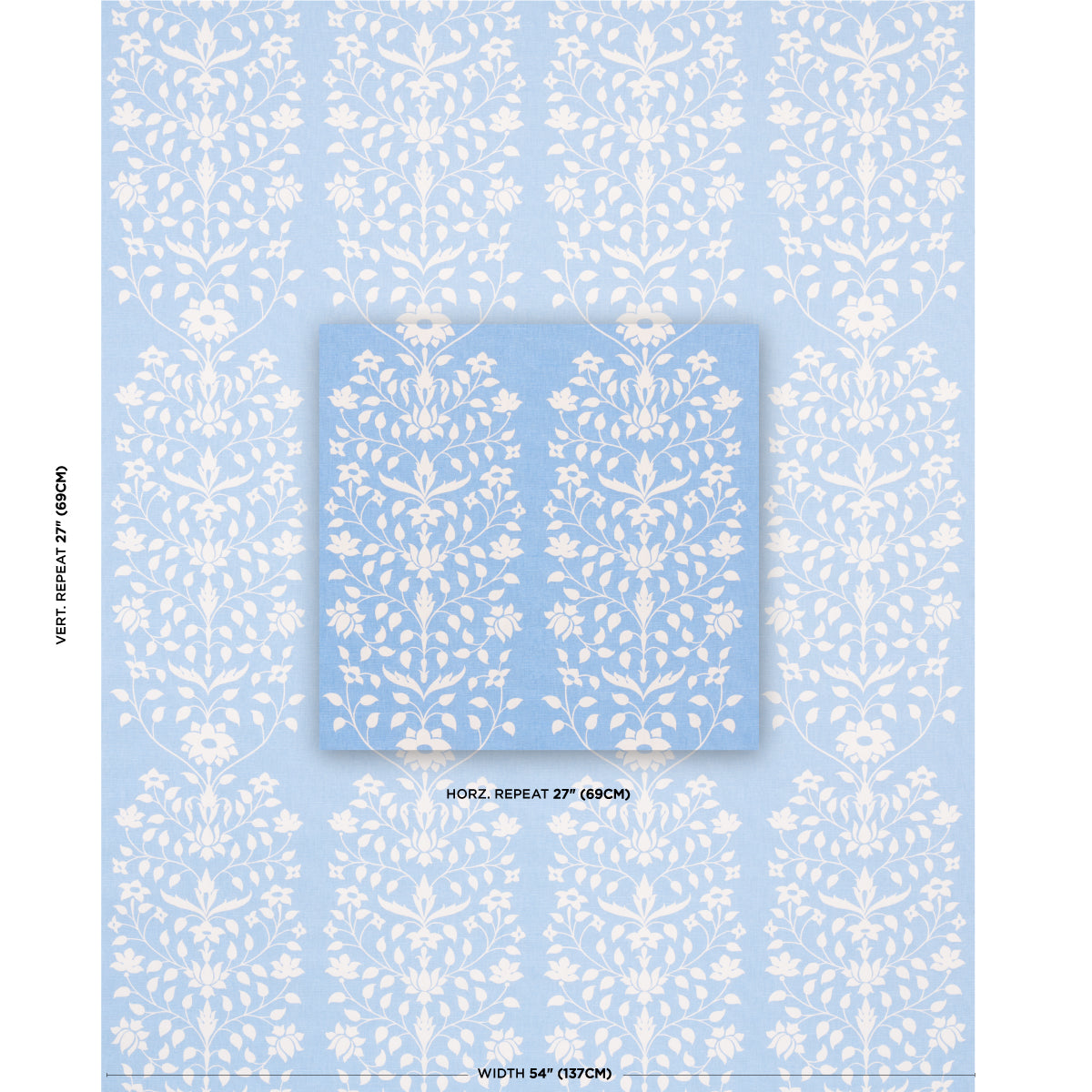 Schumacher Jaipur Mughal Flower Cornflower Blue Fabric Sample 180681