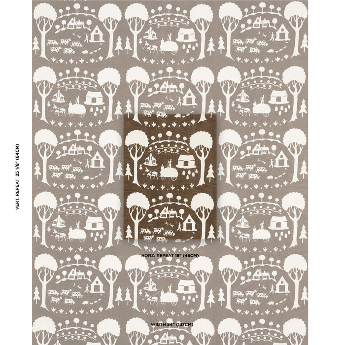 Schumacher Farm Scene Brown Fabric 180881