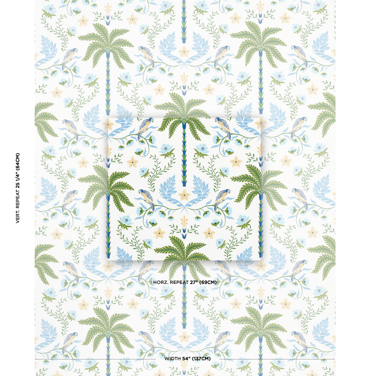 Schumacher Island Palm Indoor/Outdoor Blue & Green Fabric 180980