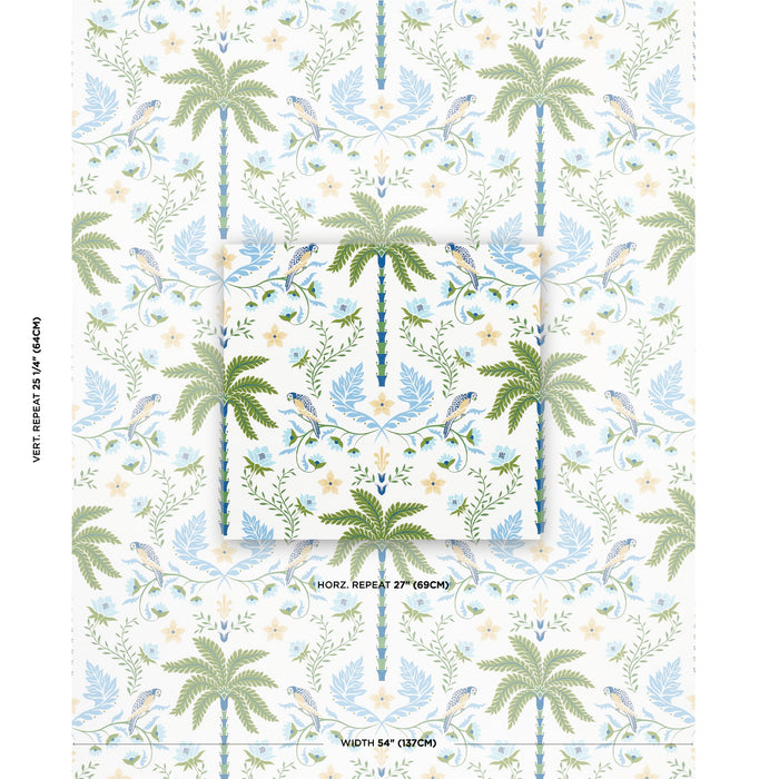 Schumacher Island Palm Indoor/Outdoor Blue & Green Fabric 180980