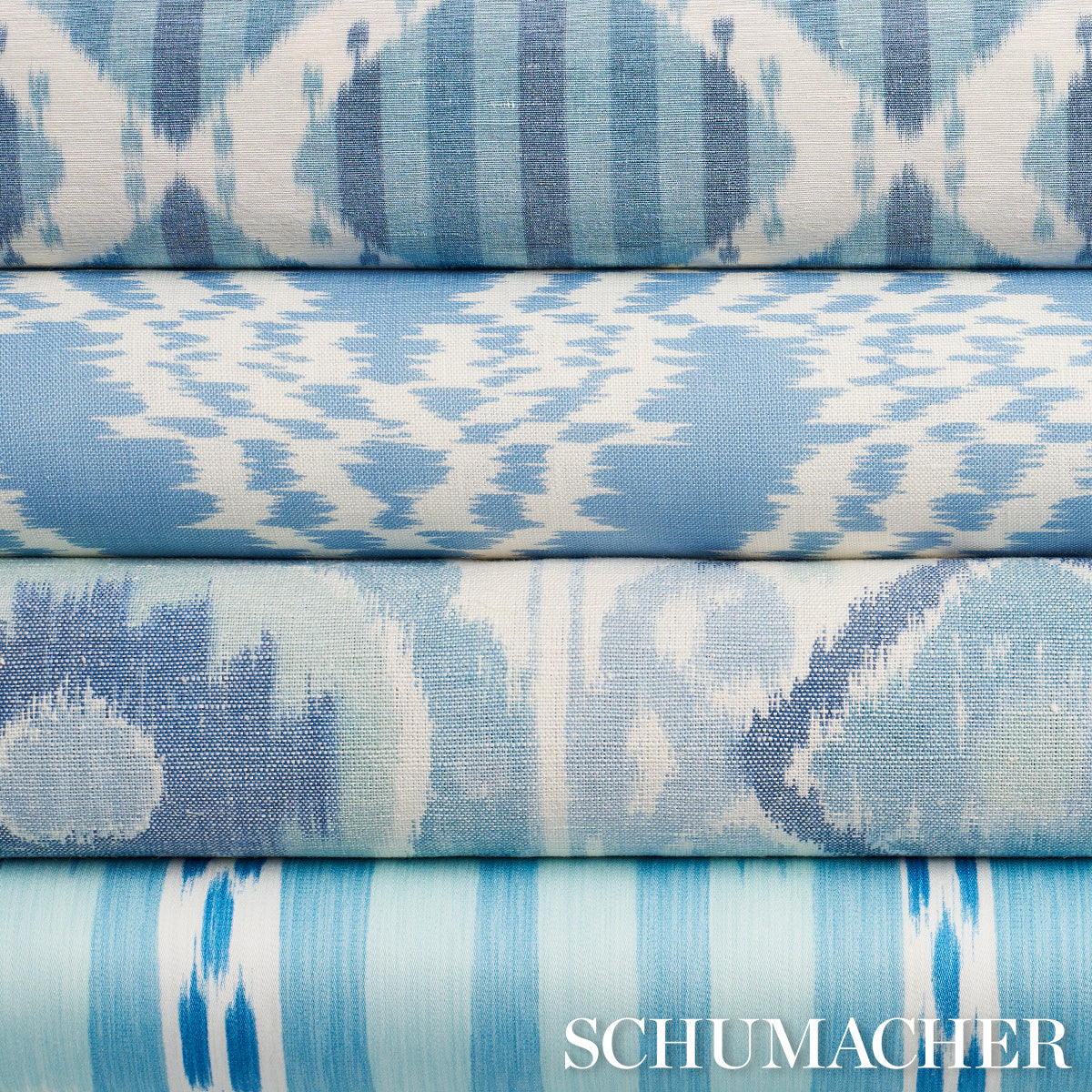 Schumacher Kai Striped Ikat Blue Fabric 181290