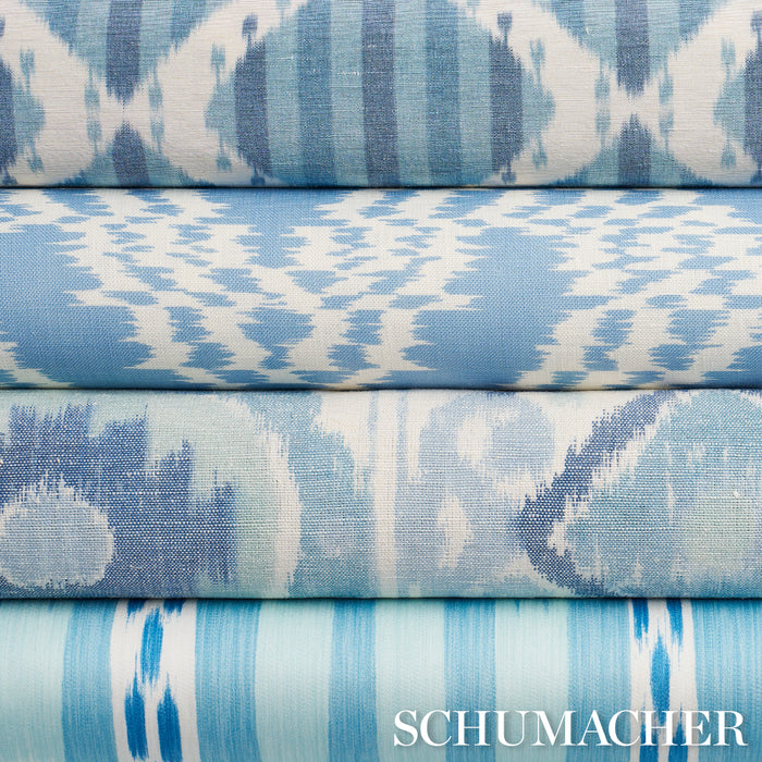 Schumacher Kai Striped Ikat Blue Fabric 181290