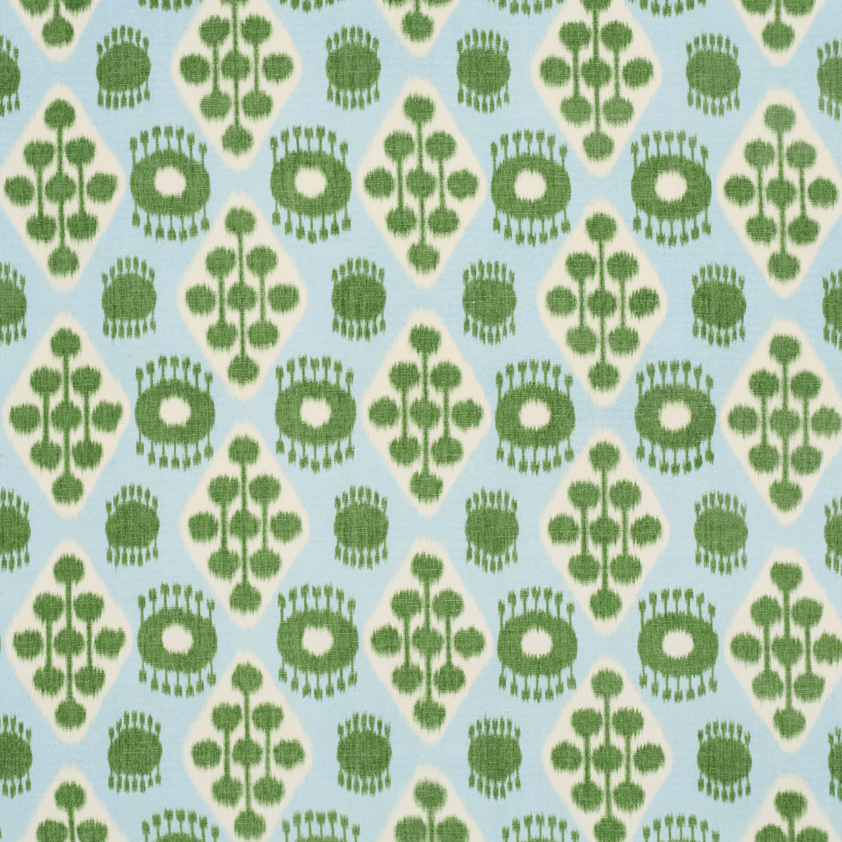 Schumacher Hamilton Ikat Blue And Leaf Fabric Sample 181300
