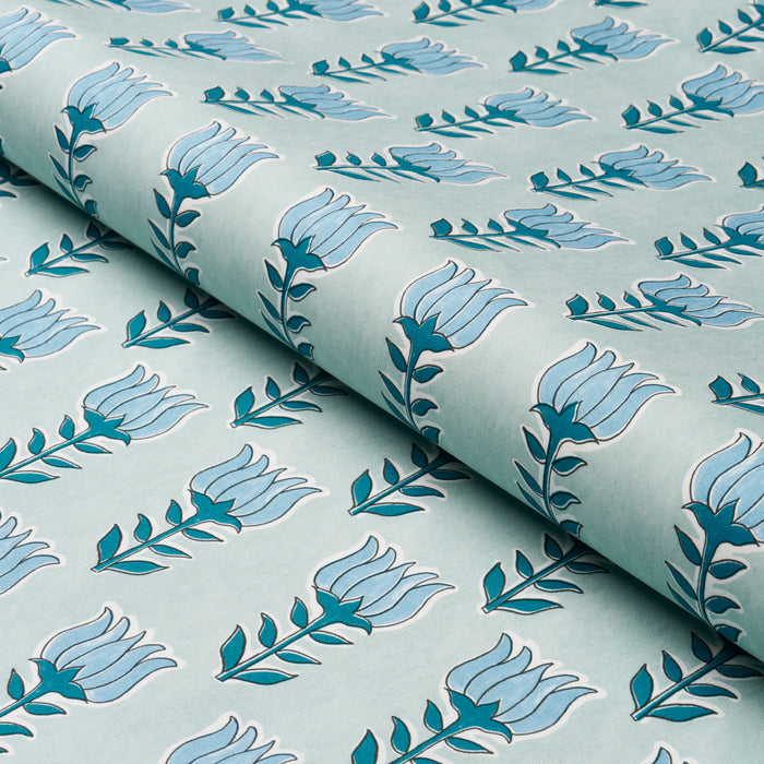 Schumacher Mia Tulip Mineral & Blue Fabric Sample 181391