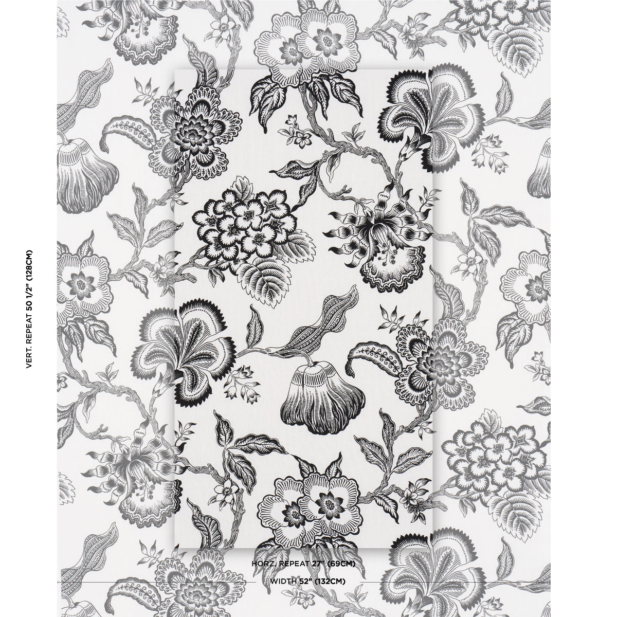 Schumacher Hothouse Flowers Silhouette Black & White Fabric Sample 181482
