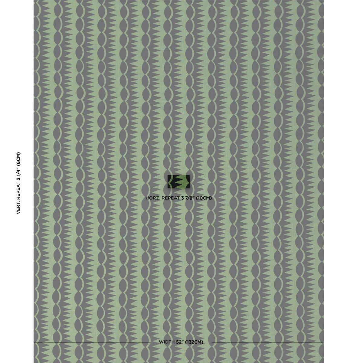 Schumacher Dagger Stripe Black On Green Fabric Sample 181532