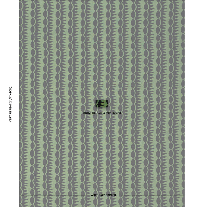 Schumacher Dagger Stripe Black On Green Fabric Sample 181532