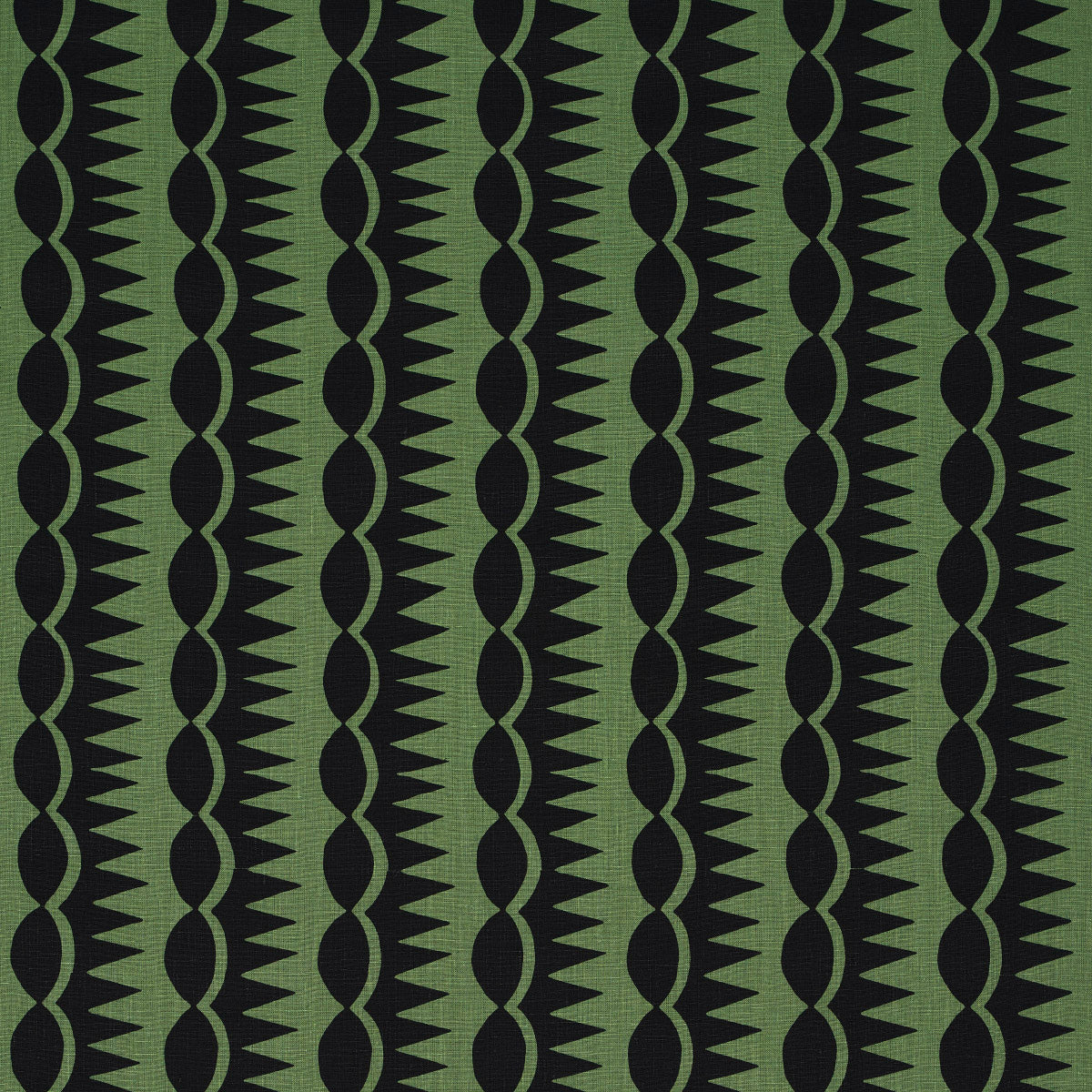 Schumacher Dagger Stripe Black On Green Fabric Sample 181532