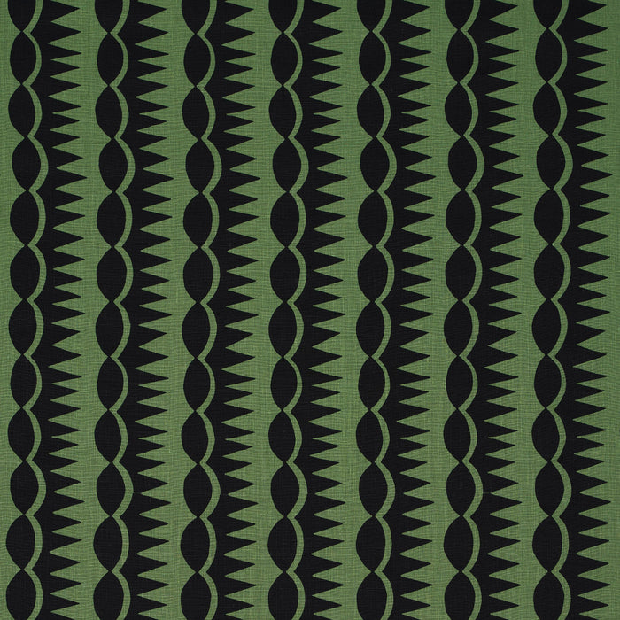 Schumacher Dagger Stripe Black On Green Fabric Sample 181532