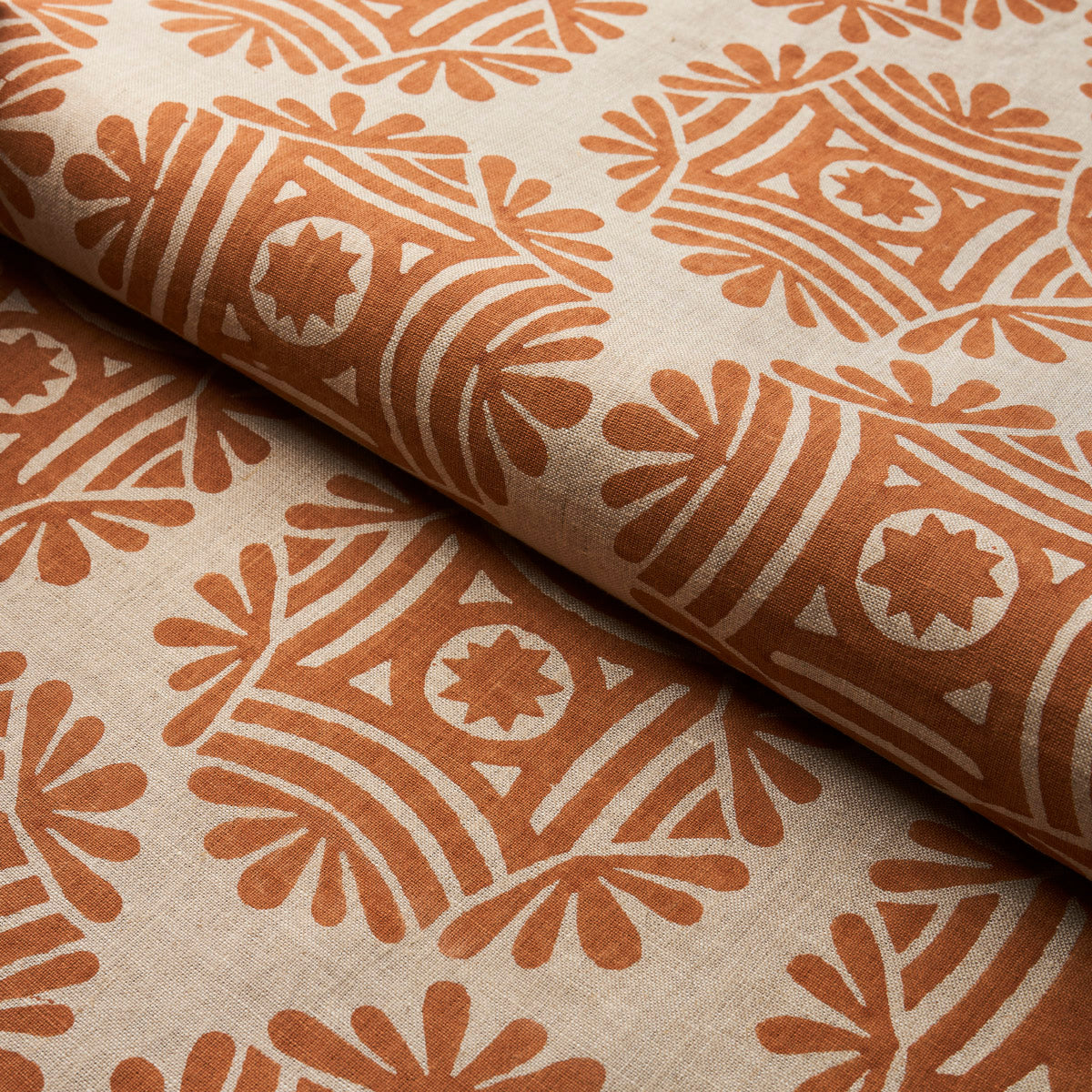 Schumacher Gilded Star Block Print Cinnamon Fabric Sample 181540
