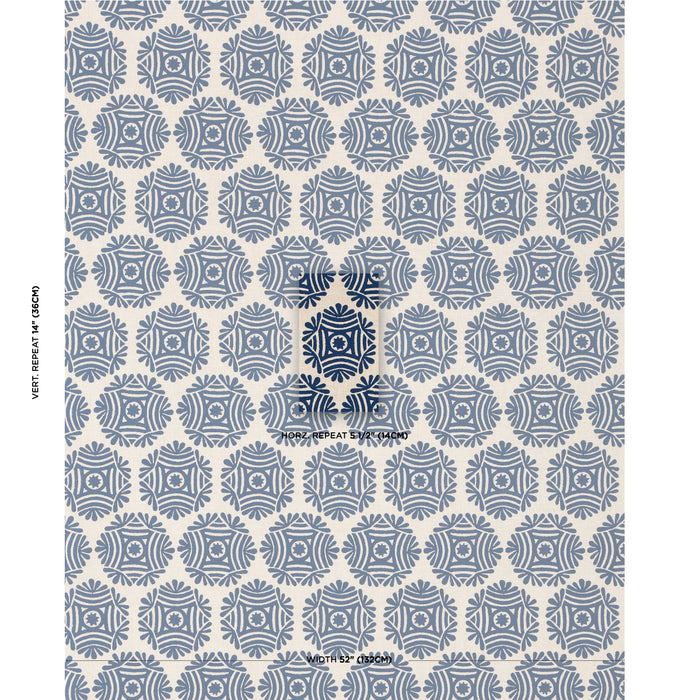 Schumacher Gilded Star Block Print Navy On Natural Fabric 181541