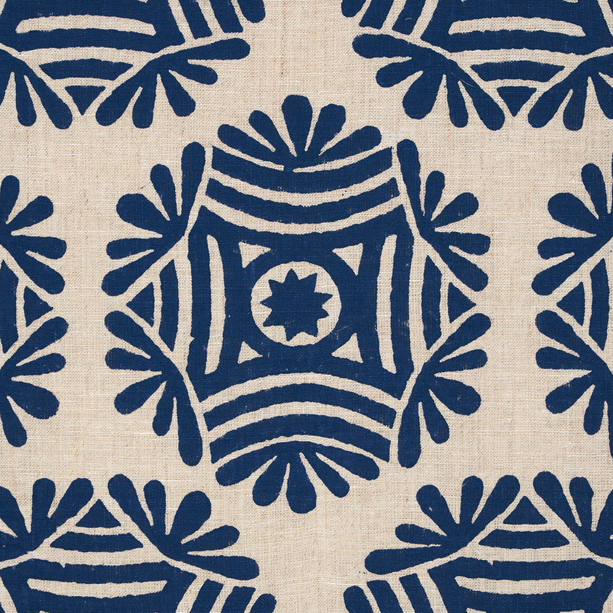 Schumacher Gilded Star Block Print Navy On Natural Fabric 181541