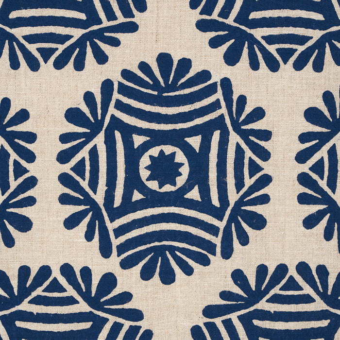 Schumacher Gilded Star Block Print Navy On Natural Fabric 181541