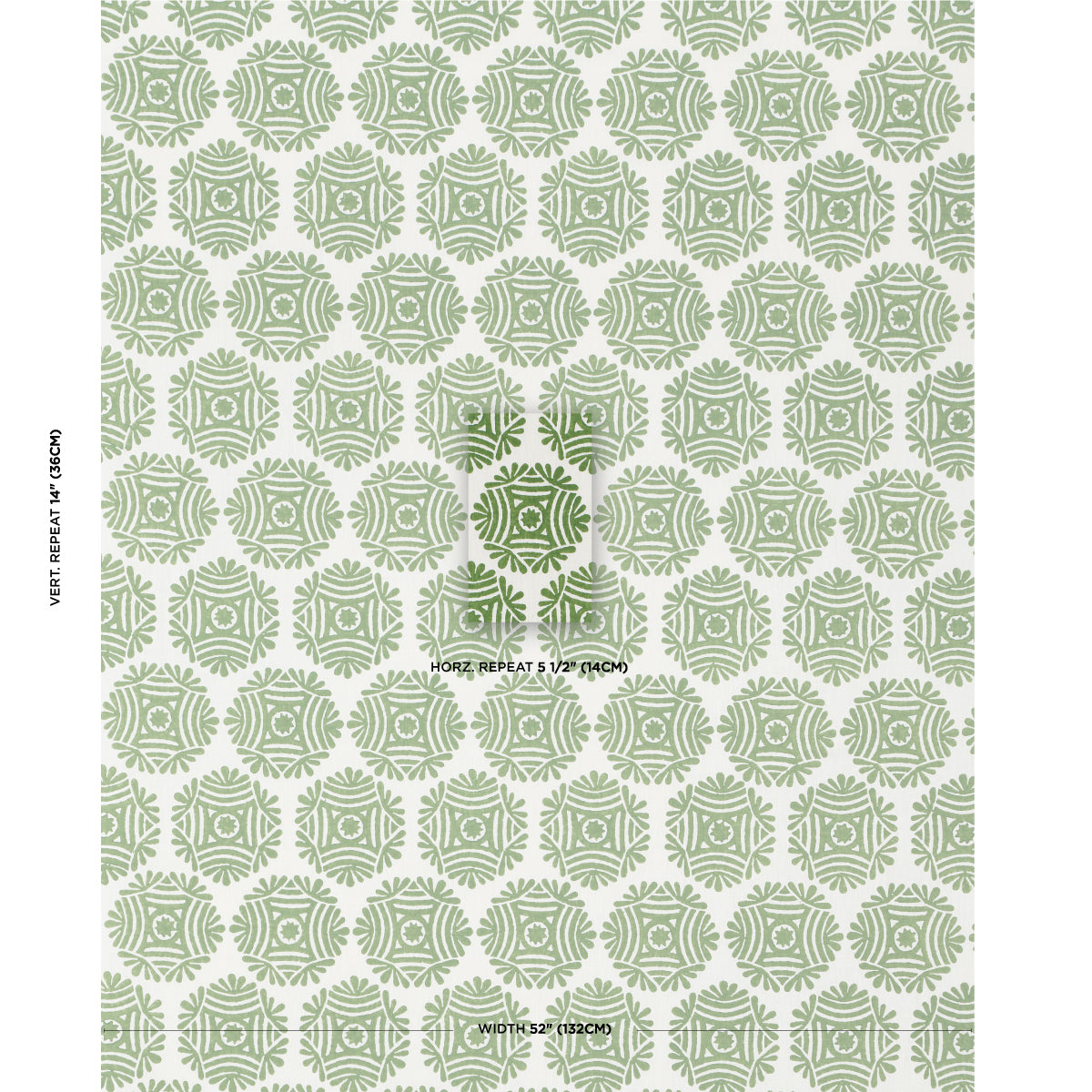 Schumacher Gilded Star Block Print Green Fabric Sample 181542