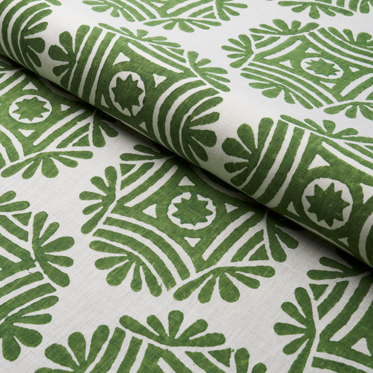Schumacher Gilded Star Block Print Green Fabric 181542