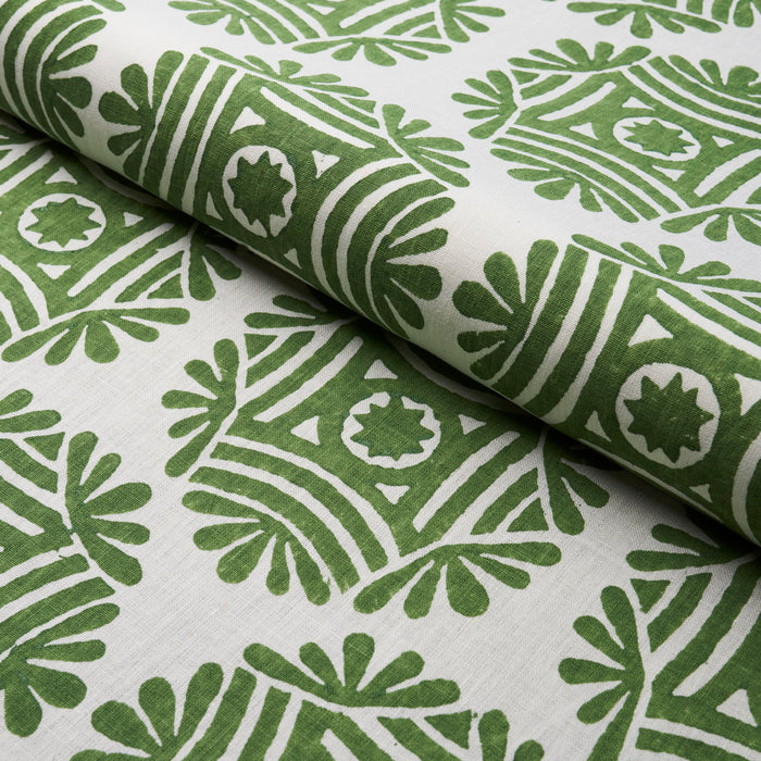 Schumacher Gilded Star Block Print Green Fabric 181542