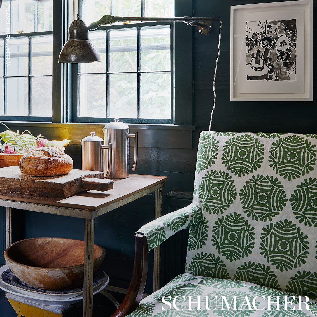 Schumacher Gilded Star Block Print Green Fabric 181542