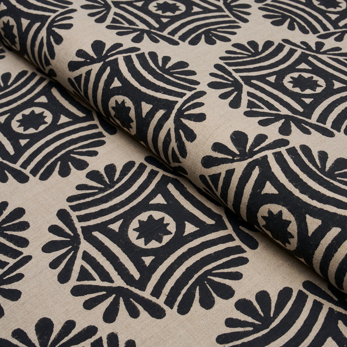 Schumacher Gilded Star Hand Block Black Fabric Sample 181543