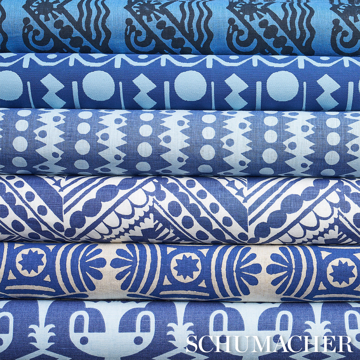 Schumacher Trickledown Blues Fabric 181550