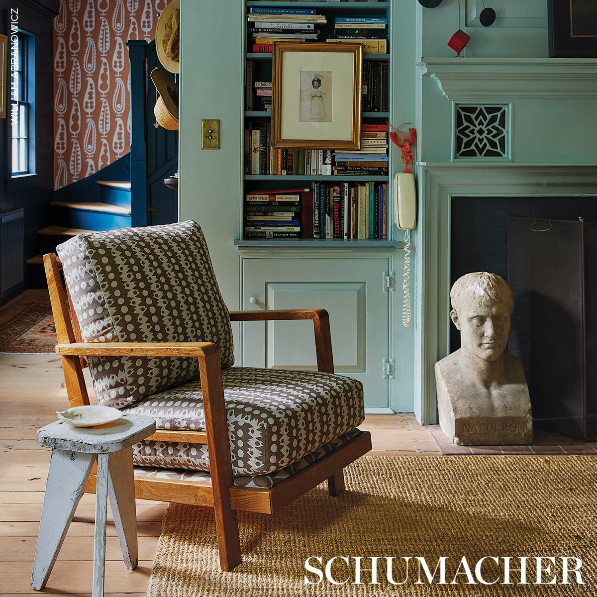 Schumacher Trickledown Brown On Natural Fabric 181553