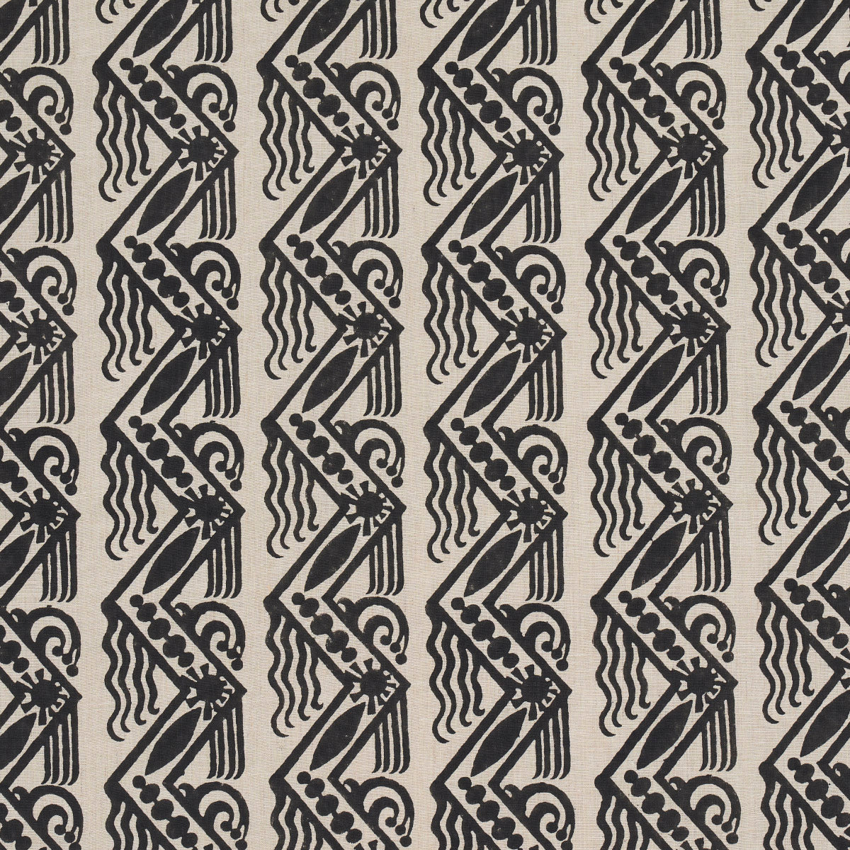 Schumacher Venetian Zig Zag Block Print Black On Natural Fabric Sample 181562