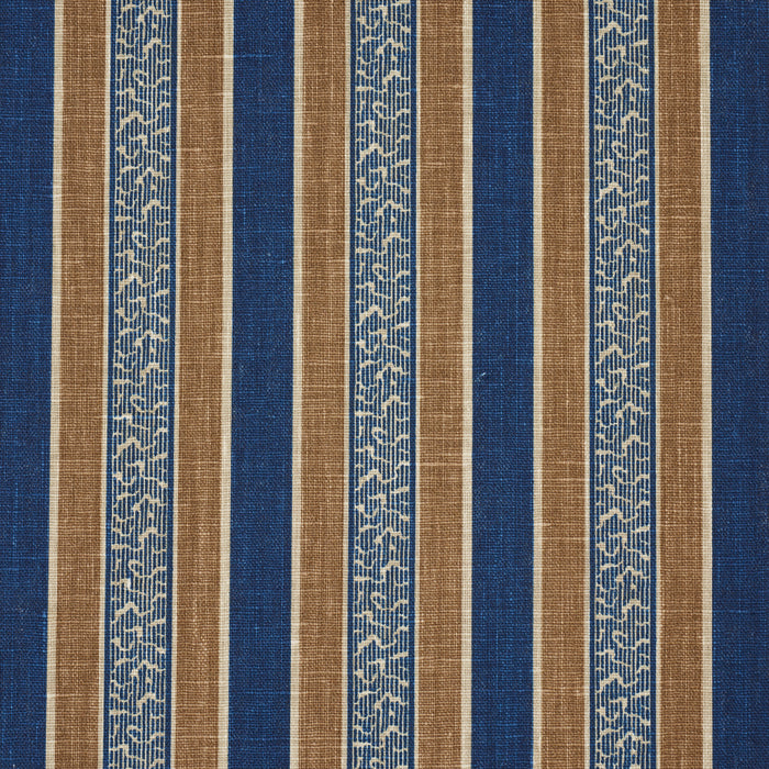 Schumacher Auguste Stripe Marine & Cognac Fabric 181710