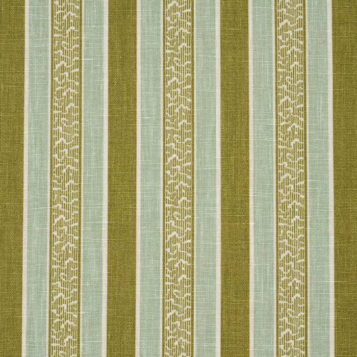 Schumacher Auguste Stripe Ciel & Leaf Fabric 181711