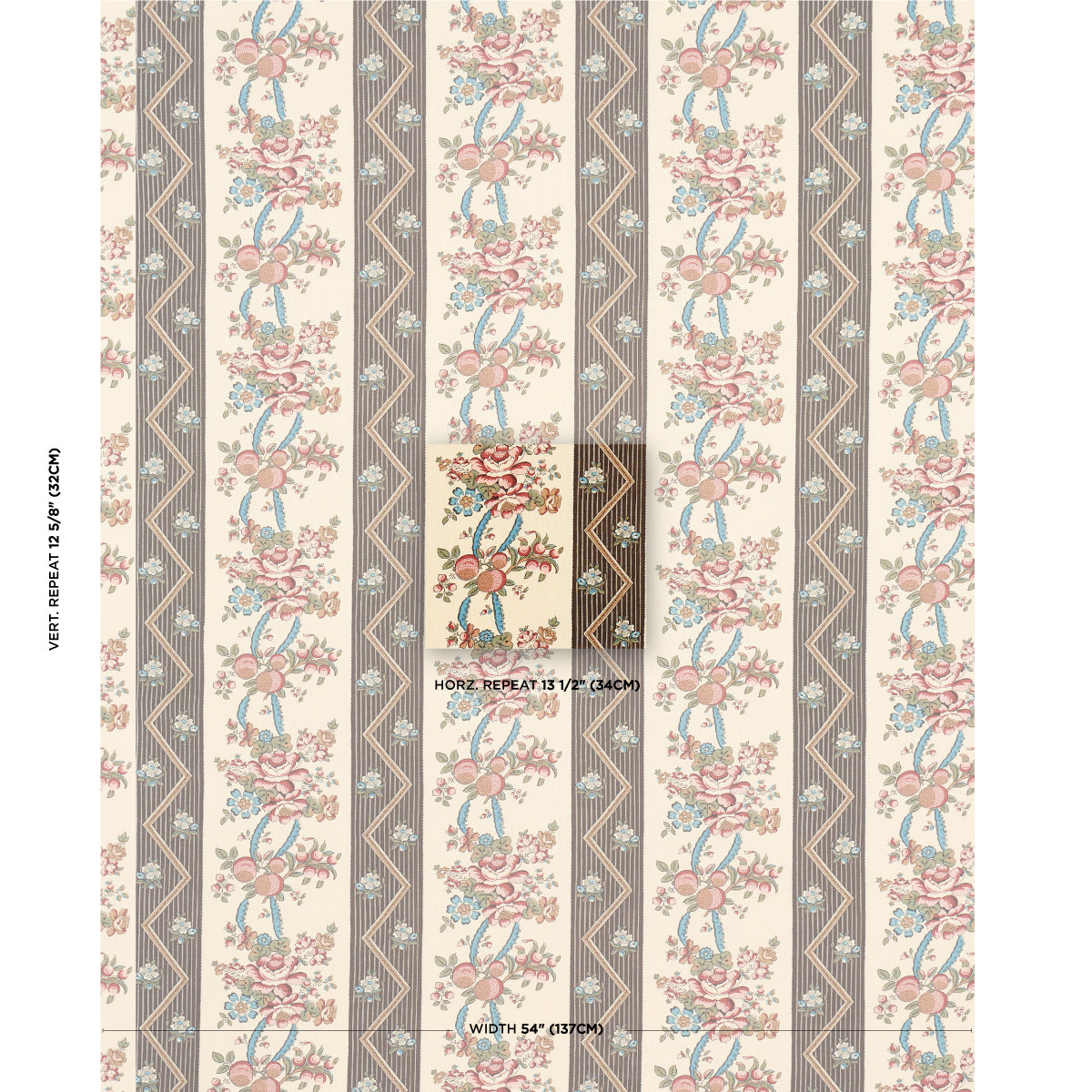 Schumacher Sylvain Floral Stripe Noir Fabric Sample 181742