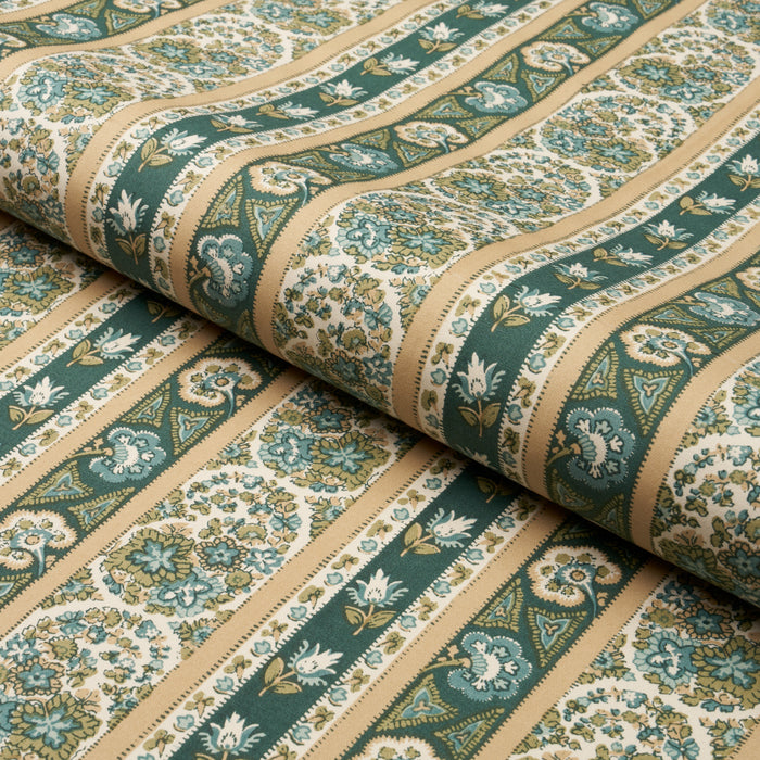 Schumacher Ines Paisley Mineral & Teal Fabric Sample 181751