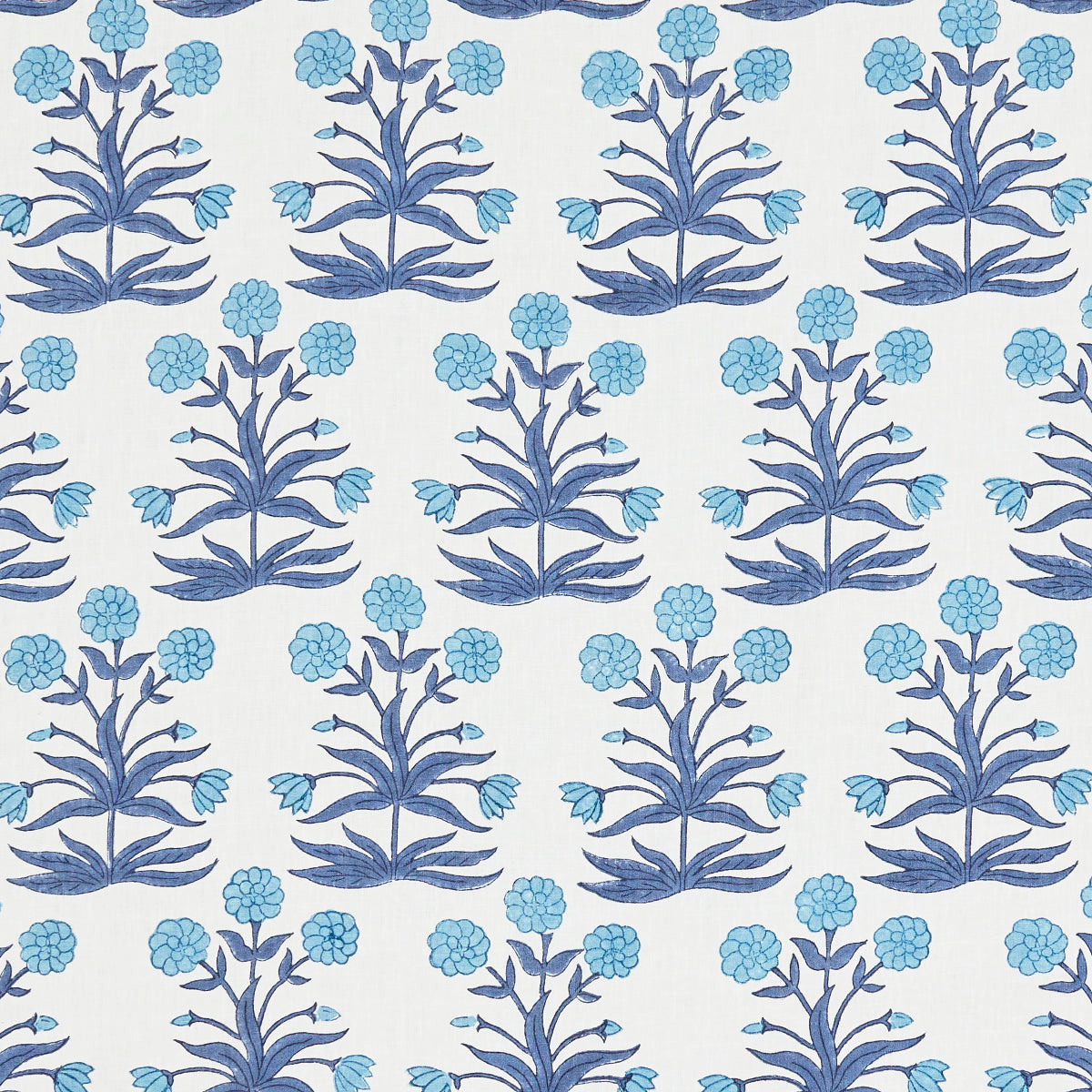 Schumacher Mughal Hand Block Print Sky Indigo Fabric Sample 181781