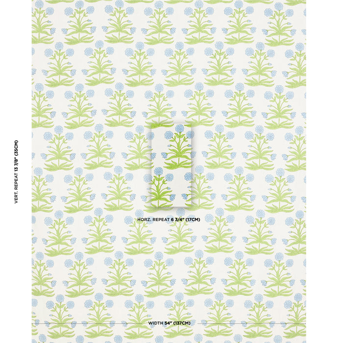 Schumacher Mughal Hand Block Print Sky Pistachio Fabric 181782