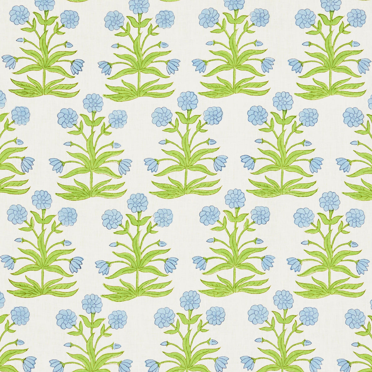 Schumacher Mughal Hand Block Print Sky Pistachio Fabric Sample 181782