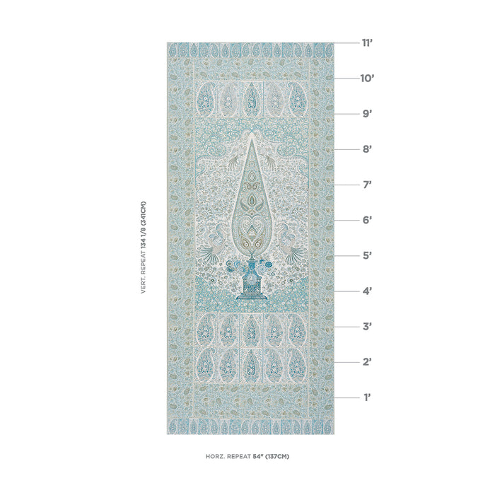 Schumacher Colmery Paisley Panel Peacock Fabric Sample 181821