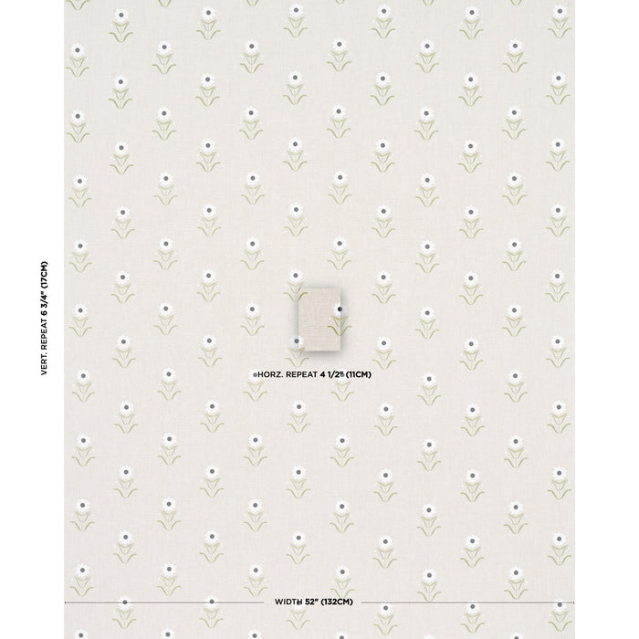 Schumacher Forget Me Nots White On Linen Fabric 181981