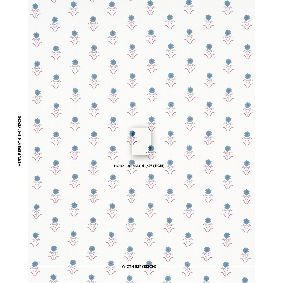 Schumacher Forget Me Nots Blue & Plum Fabric Sample 181982