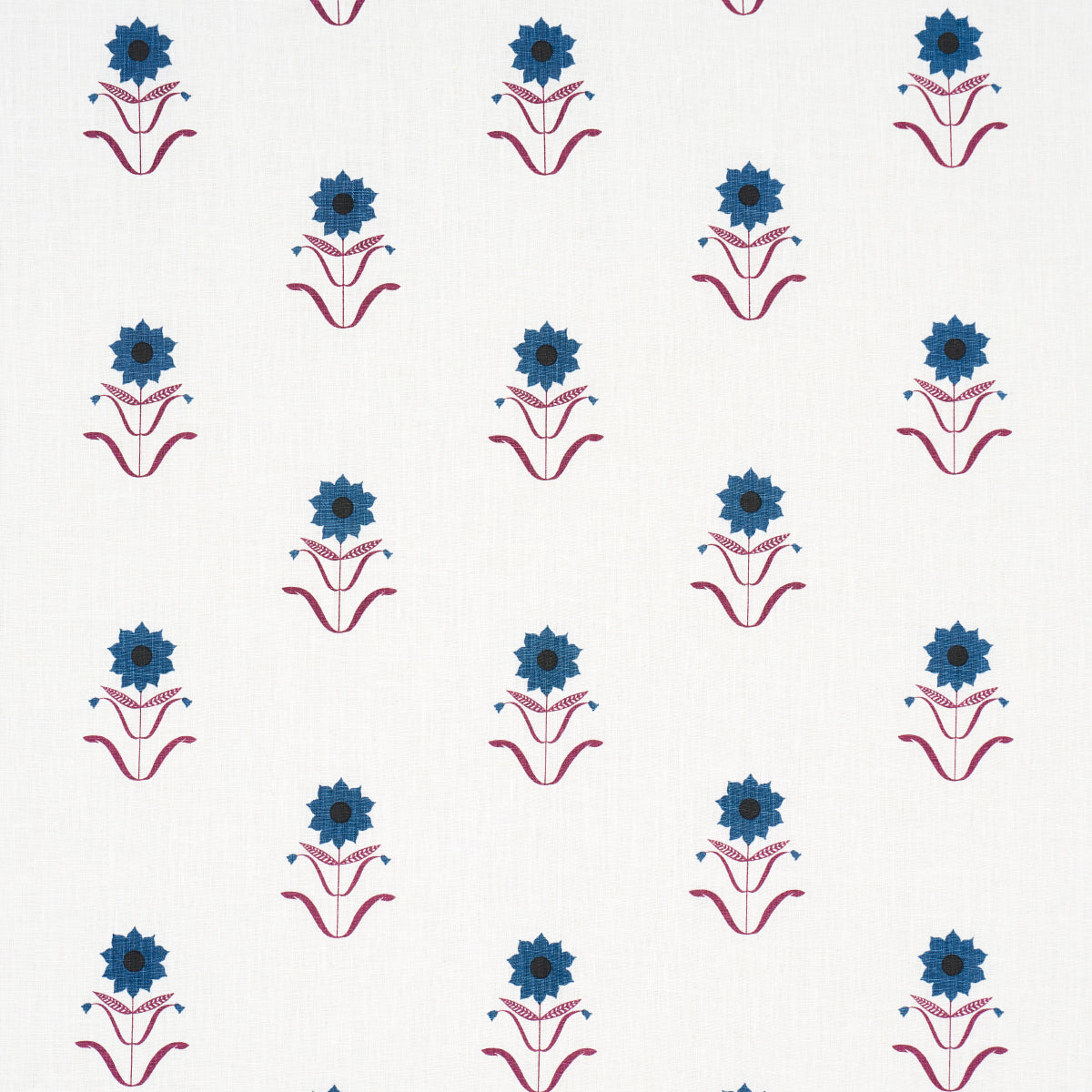 Schumacher Forget Me Nots Blue & Plum Fabric Sample 181982