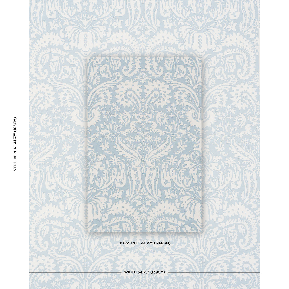 Schumacher Suffolk Damask Blue Fabric Sample 182121