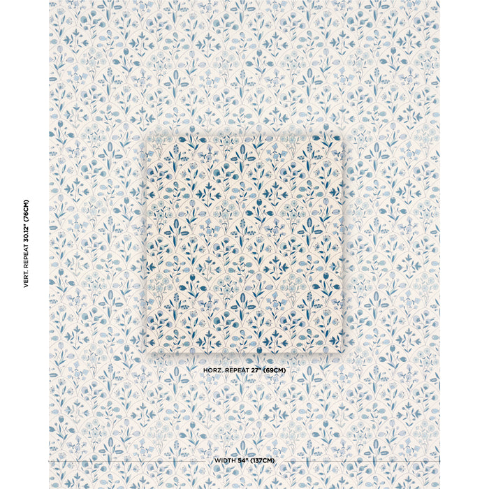 Schumacher Frances Floral Indoor/Outdoor Blues Fabric Sample 182160