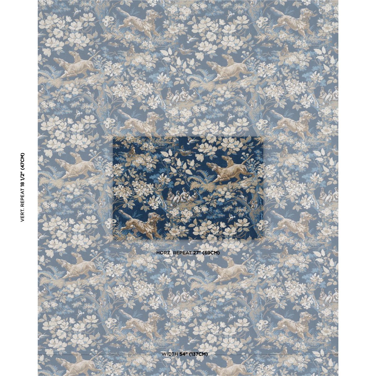 Schumacher Hound Meadow Indigo Fabric Sample 182262