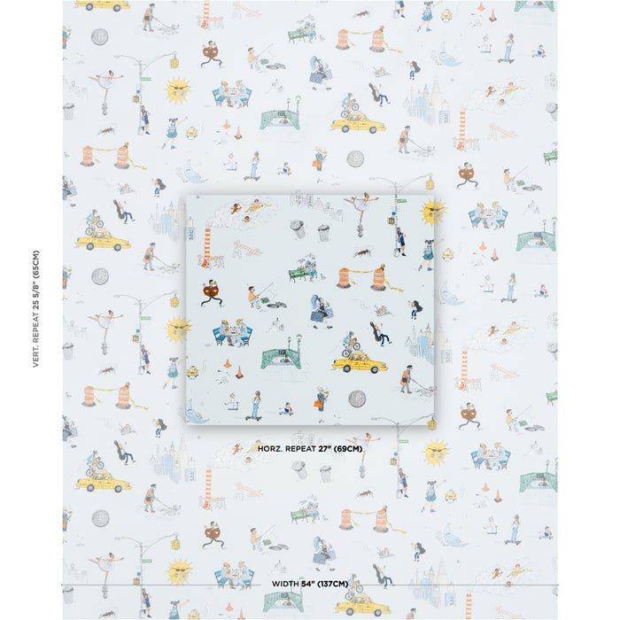 Schumacher Joana Avillez's Street Scenes Multicolor On Sky Blue Fabric 182330