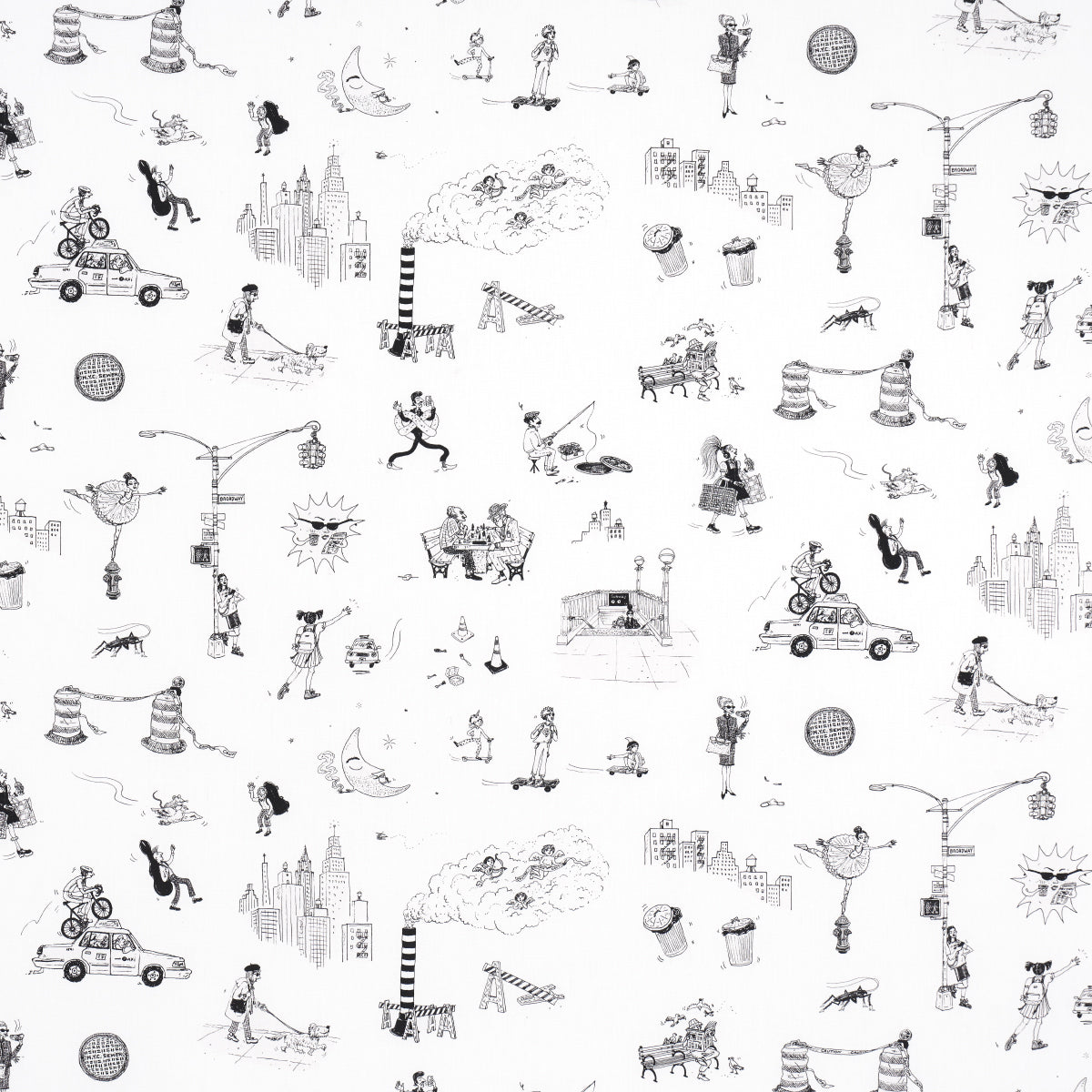 Schumacher Joana Avillez's Street Scenes Black & White Fabric Sample 182331