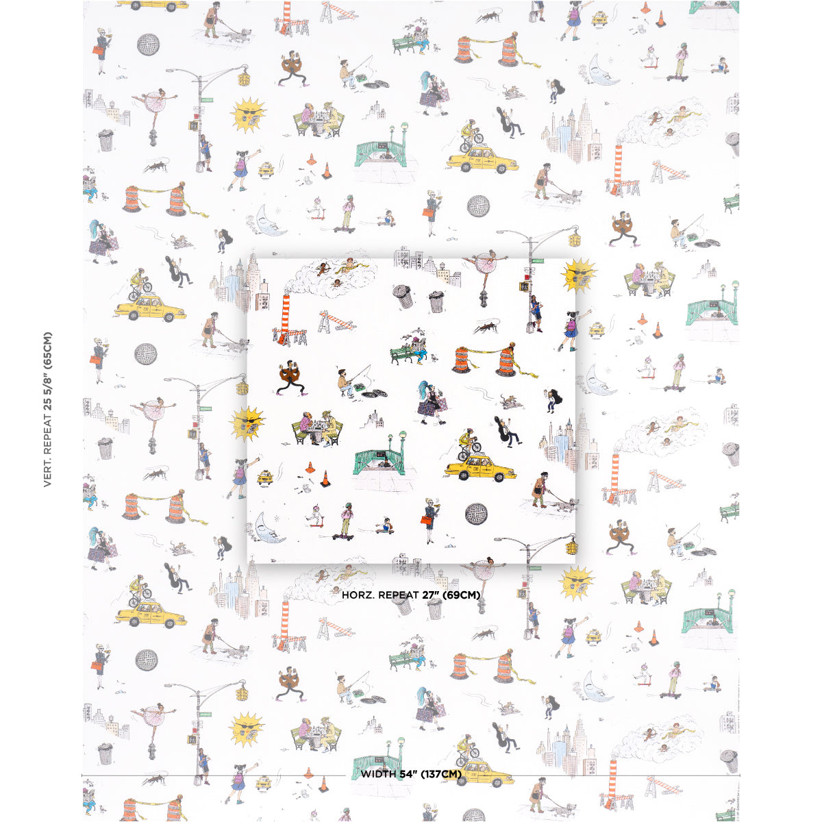 Schumacher Joana Avillez's Street Scenes Multicolor On White Fabric Sample 182332