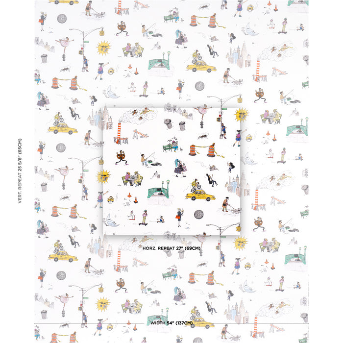 Schumacher Joana Avillez's Street Scenes Multicolor On White Fabric Sample 182332