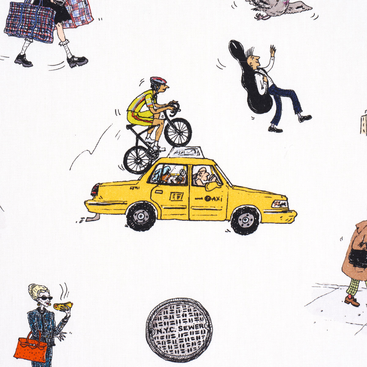 Schumacher Joana Avillez's Street Scenes Multicolor On White Fabric Sample 182332