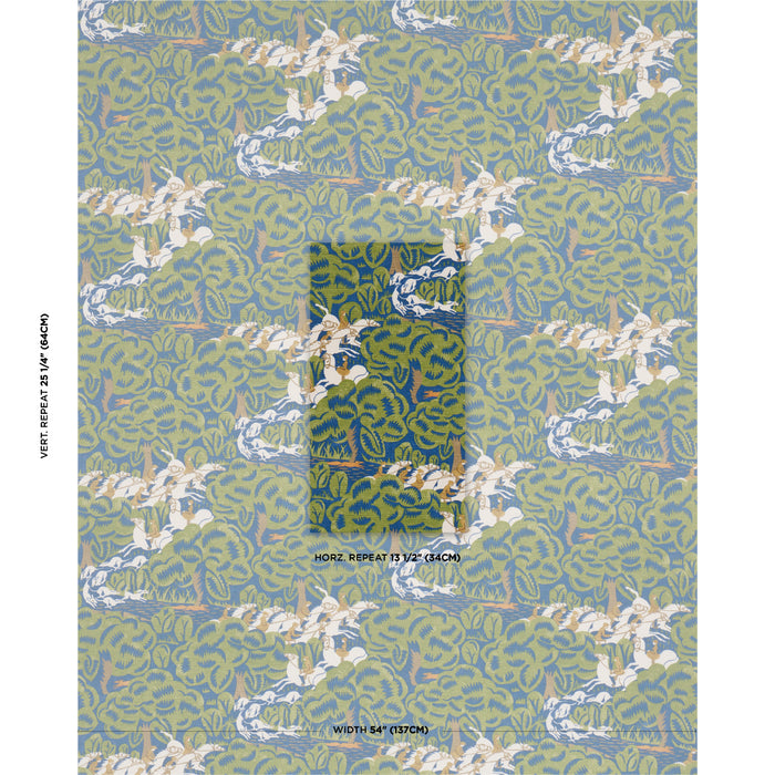 Schumacher Margaret Schloeman's Fox Chase Navy & Green Fabric 182341