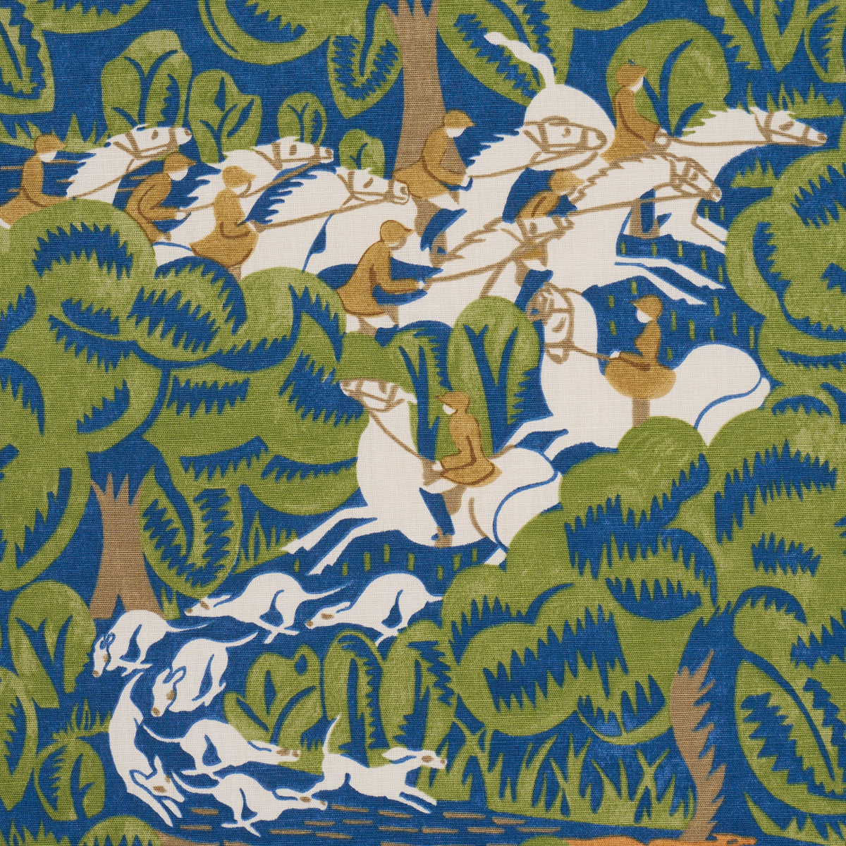 Schumacher Margaret Schloeman's Fox Chase Navy & Green Fabric 182341